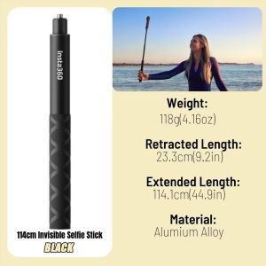 ⚡【Bulacan Stock】Orig Insta360 114cm Ultra-durable and Lightweight Invisible Selfie Stick For Luna Ultra/X4 Air/X5/Ace Pro2/X4/Ace/Ace Pro/GO 3S/GO3/ONE X3 BlackWith 1/4 screw