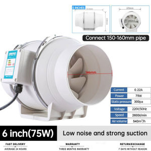 Duct Exhaust Fan 4/5/6/8 Inch White Circular Duct Fan 130W Strong Exhaust Fan Kitchen Range Hood Bathroom Exhaust Fan 220V Industrial Exhaust Duct Duct Fan Ventilation Exhaust Heavy Duty Low Noise Large Air Volume Energy Saving