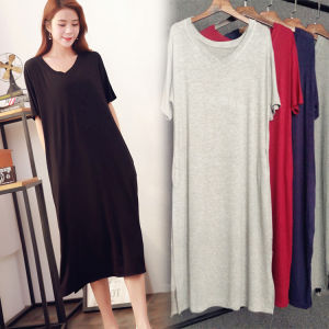 Dress Queen-Plus Size Shortsleevee V-Neck Side Slit Dress ShirtSleevee Casual Dress(2XL-4XL)