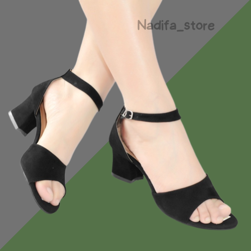 HEELS WANITA 5cm TALI HAK TAHU HITAM ELEGAN KEKINIAN TERBARU