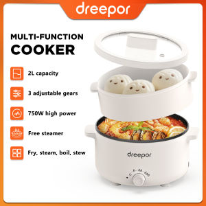 Dreepor Multipurpose cooker with steamer | 2L capacity | 750W | nonstick coating plates | safe to touch