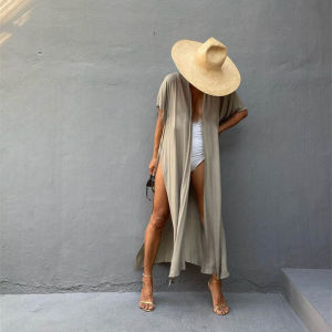 Dn1037 Trắng bãi biển CAPE trộn màu Belted Bộ Đồ Tắm kaftan cao chia pareo áo dáng dài đi biển Bìa UPS 2025