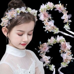 TSEVD Hair Hoop Flower Crown Hairband Korean Style Tiara Wreath Headband Headwear Butterfly Garland Wristband Girls Headwear