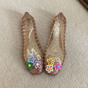 Free Shipping New Women’S Summer Hollow-Out Sandals Featuring A Transparent Soft Sole Jelly-Like Material Fashionable Floral Design Shallow Opening And A Flat Perforated Sole