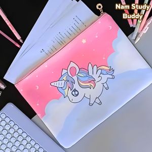 กระเป๋าหนังพีวีซีใส่เอกสาร สีพาสเทล ลายยูนิคอร์น