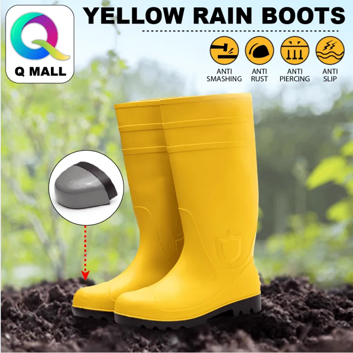 Q MALL HL YELLOW S/RAIN BOOTS W/STEEL TOE PLATE Safety Rubber Boot 