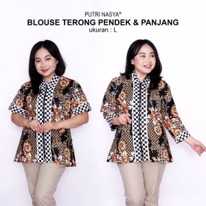 Putri Nasya Blouse Batik Big Size Wanita Atasan Batik Jumbo S-M-L-XL-2L-3L-4L-5L-6L-7L Model Blus Jumbo Kerja Batik / Pakaian Kerja Kantor Seragam / Pakaian Batik Kekinian Wanita Model Terbaru Bahan Formal Big