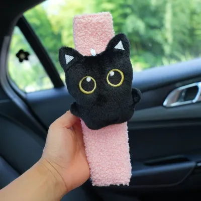 QERIY Black Cat Car Safety Shoulder Pads Pressure-Relief Soft Plush Car Seatbelt Shoulder Guard Cute Seat Belt Protective Cover for Long-Distance Driving