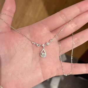 AE Titanium steel non-fading fishermans tear silver-plated necklace for women inlaid with diamonds ultra-shiny light luxury niche exquisite fashionable collarbone chain necklace