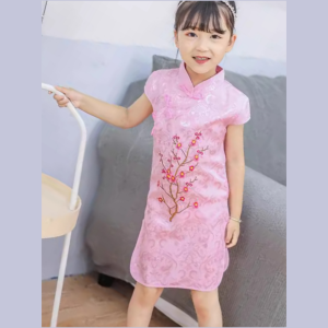 Rolanko Girls Cheongsam Chinese Style New Years Traditional Dress Flower Print Sleeveless Kids Retro Qipao Summer Princess Costume for School Party