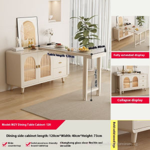 AUREO Dining Table Solid Wood Folding Dining Table Sideboard Integrated Chinese Small Household Against The Wall Storage Storage Cabinet Retractable Dining Table