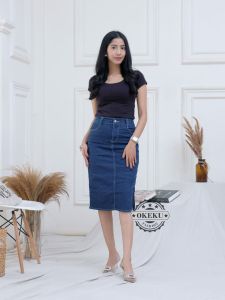 rok jeans wanita terbaru kekinian pendek span