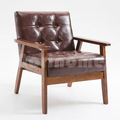 Nordic Minimalist Sofa Chair Leather and Solid Wood Single-Seat Lounge Chair Affordable Coffee Sofa
