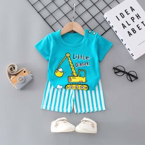 AILEBE Kids Sets 100% Cotton Cartoon Print Short Sleeve Top Shorts Set Soft Breathable Summer Wear Easy Pull On Style Pambahay OOTD For Baby Boys 0-5 Years
