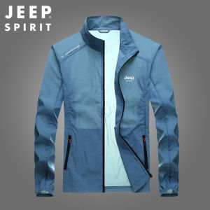 JEEP SPIRIT Mens Sun Protection Clothing UV Protection Outdoor Sports Skin Clothing Windbreaker Hooded Jacket Summer Ice Silk