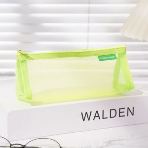 WATER Triangle Mesh Pencil Case Nylon Retro Color Transparent Bills Bag Fashion Large Capacity Zipper Stationery Bag Student