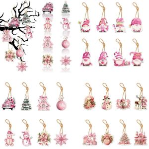 MAOMEI 24pcs Màu hồng Đồ trang trí treo Cây giáng sinh Ông già Noel Giấy Đồ trang trí bằng giấy giáng sinh Sáng Tạo Tự làm Trang trí cây giáng sinh Trang trí Giáng sinh