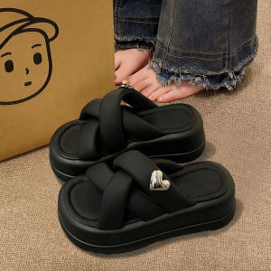 Free Shipping 2026 New Style WomenS Casual And Versatile Slippers With A High-End Look Suitable For Outdoor Wear Featuring A Non-Slip Soft Sole Height-Increasing Design And Thick Platform