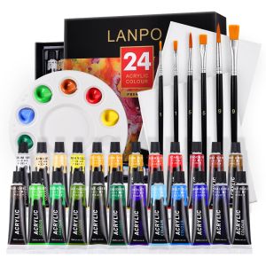 🎨SG local stock🎨 Ship out ASAP🎨12/24 Colors High Quality Acrylic Painting Set Gift Set Brush Canvas Palette White Drawing Canvas Drawing Board