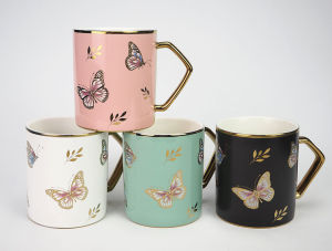 Ceramic tea cup coffee mug with gold coated handle and bottom for office household festive Gift