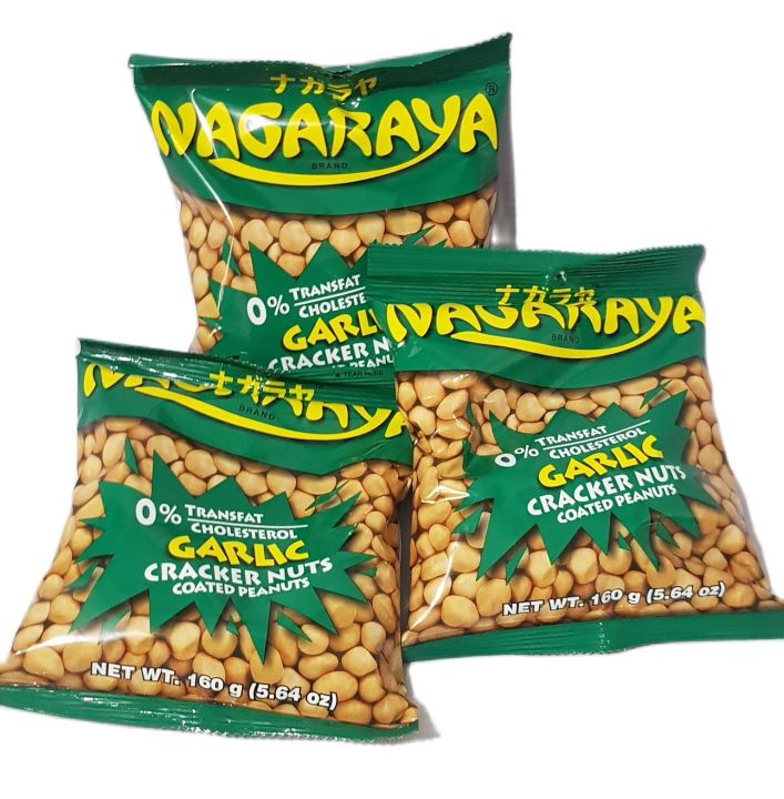 NAGARAYA Brand Cracker Nuts - Zero Transfat and Zero Cholesterol - Garlic Flavor (pack of 6 pieces x 160 grams)