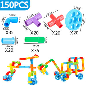 DIY Interlocking Plastic Tubes Water Pipes with Wheels Building Blocks Montessori educational toy Non-Toxic Childrens Toys