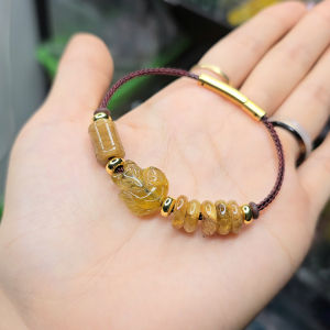Q890 Vòng lu thống ngũ điếu hồ ly Thạch Anh Tóc Vàng dây cáp khóa bấm loại tốt cho Thổ và Kim - Phong Thuỷ TUDO P