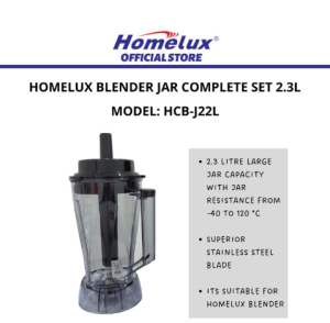 Homelux Blender Jug Replacement COMMERCIAL BLENDER JAR COMPLETE SET 1.6L/2.2Ltr&2.5LTR/1.6Ltr (HCB-J22L/HCB-J25L&HCB-JDRY16L)