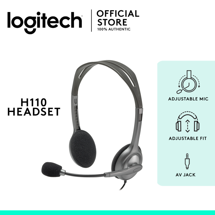 Logitech H110 Wired Headset, Stereo Headphones with Noise-Reduction Microphone, 3.5-mm Dual Audio Jack, PC/Mac/Laptop