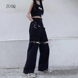 New Fashion Black Pants Women 2025 Detachable Casual Korean Cargo Wide Leg Pant Woman2026