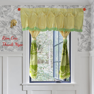 Rèm Cửa Sổ Thanh Ngọc Vải Gấm Màu Xanh Ngọc Xẻ Giữa Nhiều Kích Thước