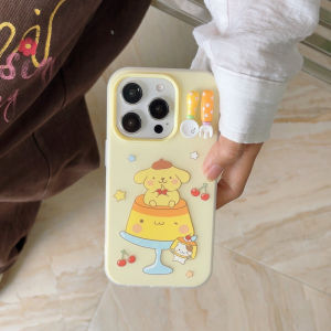 2-in-1 Cute Cartoon Pudding Dog Jelly Hard Case for iPhone 11 12 13 14 15 16 17 Pro Max Plus Air 16E Anti-fingerprint Frosted Cover for iPhone 17 Case