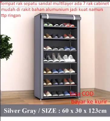 Tempat rak sepatu sandal multilayer ada 7 rak cabinet mudah di rakit bahan alumunium jadi kuat namun ttp ringan