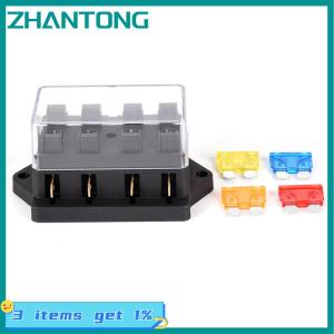 ZHANTONG Car 4 Way Circuit Standard ATO Blade Fuse Box Block Holder 12V 24V+4 Way Fuse