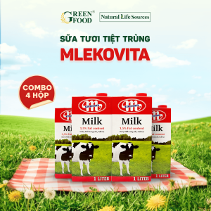 Combo 4 Hộp Sữa Tươi Tiệt Trùng Mlekovita Nguyên Kem Không Đường | Hộp 1L - nhập khẩu chính hãng từ Ba Lan phù hợp với trẻ em trên 1 tuổi.