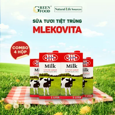 Combo 4 Hộp Sữa Tươi Tiệt Trùng Mlekovita Nguyên Kem Không Đường | Hộp 1L - nhập khẩu chính hãng từ Ba Lan phù hợp với trẻ em trên 1 tuổi.
