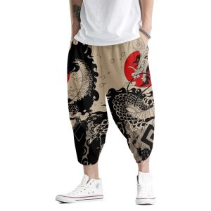 Anime Dragon Japanese Kimono Mens Asian Clothing Pants Japanese Samurai Casual Loose Mens Yukata Linen Wide Leg Trousers 2026
