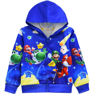 {Sweet Baby} Boys Mario Jacket Kids long sleeve Blue Cartoon Outerwear for children For 4 5 6 7 9 10 yrs