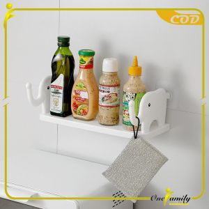 ONE-C864 Rak Dinding Tempel Kamar Mandi Motif Gajah Tanpa Paku Serbaguna / Rak Dapur dengan Gantungan / Rak Gantung Multifungsi Storage Rack Import