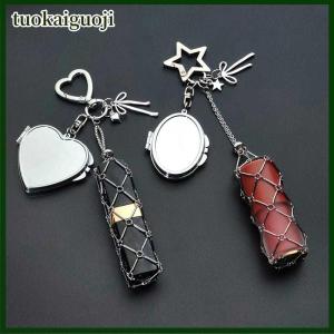 tuokaiguoji Metal Net Pocket Lipstick Bag Keychain New Portable Makeup Pouch Lip Balm Bag Key Chain Holder Lipsticks Protective Cover Mirror