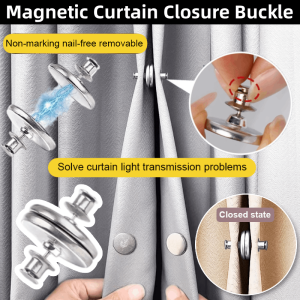 Magnetic Curtain Closure Buckle with Nail-Free Straps Detachable Window Screen Close Magnet Button Holder Curtain Closure Clip