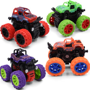 【Free shiping-local stock】 Bafada 4 Wheels Mini Inertial Off-Road Vehicle Pullback Children Toy Car Plastic Friction Stunt Car Juguetes Carro Car Off-Road Big Wheels Monster Vehicle Drive Trucks Toys Rotation Car Gifts for Boys Toy for Boy-Random Color
