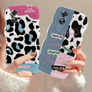 (Lokal Ready) Xinyu Casing hp OPPO Reno 8T 4G Reno 6 5G Reno 5 Reno 5F Reno 4F Corak Denim Pinggir Gelombang Leopard Splicing Leopard Cow Print Case