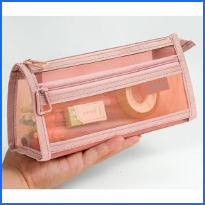 1Pc Double Layer Mesh pencil and Cosmetic pouch Zipper Closure Pouch Bag Large Capaicty Mesh Bag (random Color)