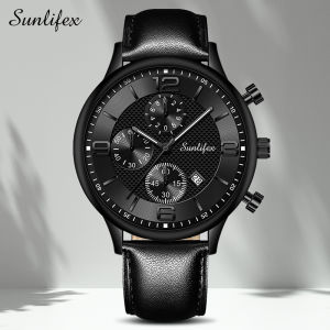 Sunlifex Jam Tangan Pria kasual Mode Luxury Bisnis Tali Kulit Jam Tangan Cowo Original 5977