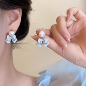 Anting Rama-Rama🦋 Gradient Bow Pearl Earrings Korean Style Jewelry Fashion Elegant Women Accessories