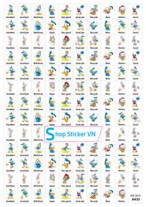 Sticker khen chữ Tiếng anh VỊT DONAL - Combo 40k 5 tờ A4 x 129 sticker