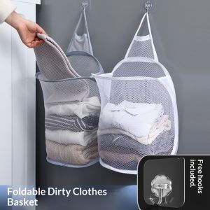 YADOU Foldable Laundry Hamper Hanging Mesh Storage Bag for Bathroom and Home Use