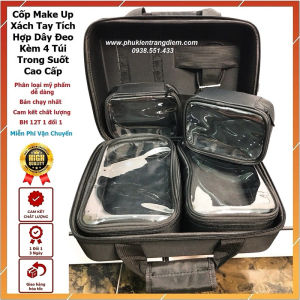 Cốp Trang Điểm Vải Kèm 4 Túi Trong Suốt Có Dây Đeo Chuyên Nghiệp