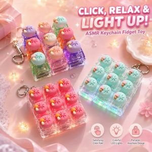 Steamed Bun Keyboard Fidget Toy LED Light ASMR Click Silicone Keys Mini Keychain Bag Charm Gift